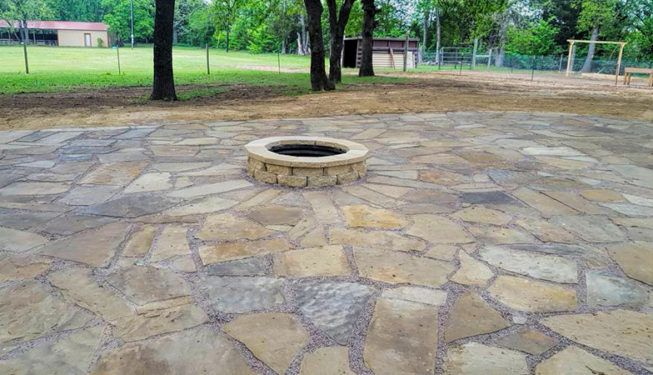 flagstone patio with fire-pit